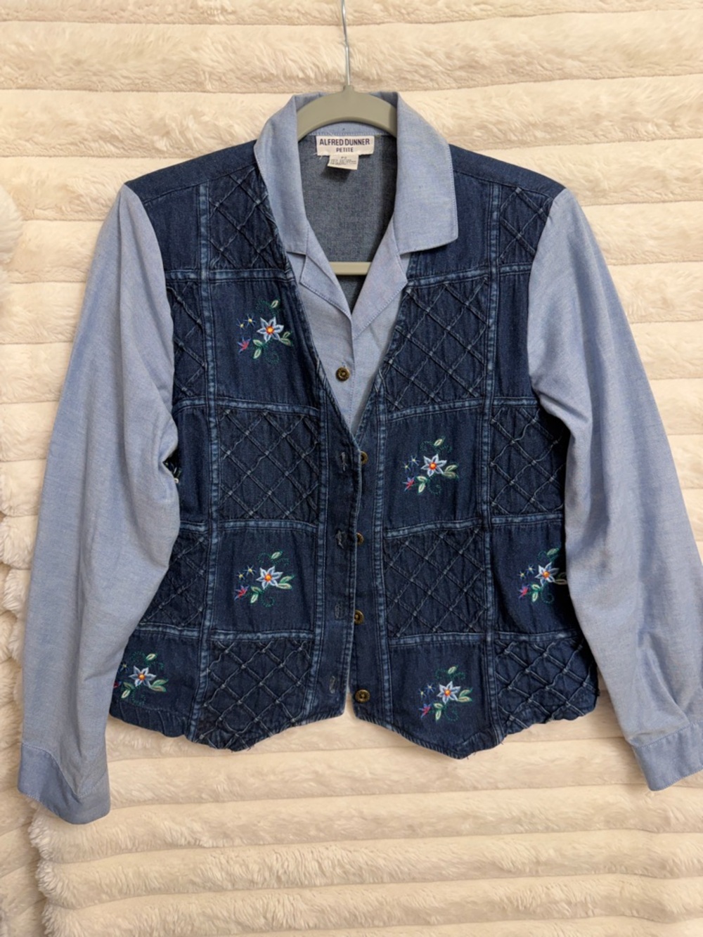 Alfred Dunner Petite Denim Jacket in Light Blue and Dark Blue